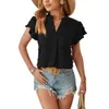 Zomer dames 2024 NIEUWE V-NECK Kort mouwen Chiffon Big Wool Ball Style Forens Shirt