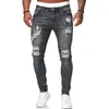 3O7U Men's Jeans Spring Autumn Men Ripped Skinny Pencil Stylish Holes High Street Slim Casual Male Denim Pants d240417