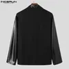 Men's Suits INCERUN Men Blazer PU Leather Patchwork Lapel Long Sleeve Button Casual Male Streetwear 2024 Korean Fashion Coats S-5XL