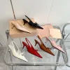 Brand Sandals Best Quality Pointed Fine Heel Bow Sandals 2023 Bright Face Mid Heel Side Hollow Women's Shoes