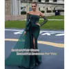 Parti Elbiseleri Gelinfair Lüks Koyu Yeşil İnciler Denizkızı Akşam Sıkıştırılabilir Overkirt Bir Omuz Uzun Kollu Yarık Balo Kıyısı