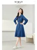 Vestidos casuais vestido de camisa de jeans azul retro para mulheres 2024 Spring Button Up Belt A-Line Cotton Washed Jean 72956