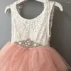 Robes de fille 2024 Fashion Toddler Girls Long Lace Robe avec Crystal Sashes Birthday 5 couches Tutu Enfants Princess Party Vestido