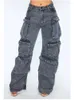 Damesjeans Retro Solid Color Multi Pocket Cargo Pants Women Hip Hop Street Wide Leg Baggy Casual Fashion Y2K 2024