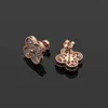 Original Brand High Edition Van Classic Clover S925 Sterling Silver Full Diamond Mini Earrings Womens Fashion Light Luxury End Ear Accessories