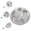 Plates Stainless Steel 3 Sections Round Divided Dish Dia 22/24/26cm Kitchen Tableware Snack Dinner Plate Children Fruit Tray