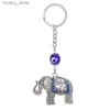 Keychains Lanyards Zircon Blue Evil Eye Bead Elephant Animal Keychain Keyring For Women Men Turkey Eye Bag Car Phone Accessories Wholesale Jewelry Y240417