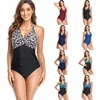 Kvinnors badkläder konservativa stora damer Slim Multicolor Spring One-Piece Swimsuit Female Deep V Sexy