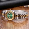 Wristwatches Reginald Watch Luxury Fashion Green Face Diamond Watches For Women Stainless Steel Auto Date Quartz Ladies dames horloge d240417