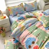 EGW Spring Bedding Set 3st Cartoon Boys Girls Bed Linen Gray Lion Pink Bear Pudow Case Printed Home For Children Barn 240417