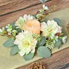 Decorative Flowers Candle Ring Wreath Elegant Artificial Dahlia With Green Leaves For Home Wedding Party Table Centerpiece