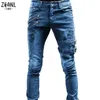 Jeans masculin plus taille homme droit pantalon printemps été streetwear streetwear skinny zips 3 couleurs cacual long denim pantalon d240417