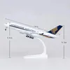 Aircraft Metal Airline Model 20cm 1 400 Singapore Airlines A380 Metal Replica Material Material Aviation Simulation Toys Boy Gift 240417