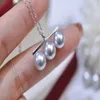 22092603 Women's pearl Jewelry necklace akoya 8-9mm three pendent chocker 18k white gold plated girl gift birthday stylish ge313D