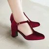 Dress Shoes Fashion T-straps High Heels Women Pumps Velvet Mary Janes Red Green Heeled Party Wedding Office Ladies Large Size 45