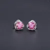 Stud Earrings GEM'S BALLET 0.5TW 5mm Round Cut Moissanite 925 Sterling Silver Pink Flower For Women Wedding