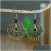 Dangle Chandelier Women Large Round Hollow Alloy Earrings Female European And American Exaggerated Jewelry Retro Ethnic Rhinestone Ear Dhhz1