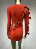 Party Dresses Cut-Out Big Bow Women Prom Dress Round Neck High Waist Bandage Skirt Unique Red Long Sleeve Short Gown Design In Stock