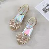 5 Farben Kinder Prinzessin Sandalen Kinder Mädchen Hochzeitsschuhe High Heels Dress Schuhe Bowtie Gold Pink Blue Silber Schuhe für Mädchen 240416