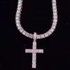 Colares pendentes homens mulheres colar de cruz de hip hop com cadeia de tênis de zircão de 4 mm gelada para o presente de moda de jóias de hiphop bling