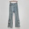 Jeans feminino Flare rosa 2024 Spring Autumn Work Pocket Pocket Canche Chant MOP