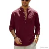 T-shirt maschile Cotton Line Vendita calda da uomo camicie a maniche lunghe Summer Solid Stand-up Collar Casual Beach Style Plus size