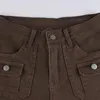 Женские джинсы коричневый цвет женские грузовые брюки винтажная уличная одежда с низкой талией расклешенные брюки для ног.