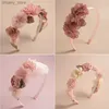 Headbands Fashion ladies child princess Handmade Flower Girls Headbands Cute Pearl Feather Wedding Crown Princess Dance Party Headwear Y240417