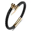 Braccialetti di gioielli di moda braccialetti proiettile chiodo in acciaio inossidabile bracciale in pelle nera per uomini