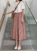 Skirts Vintage Floral Print Aline Pleated Long Summer Women Korean Streetwear Dstring Elastic Waist Midi 230424 Drop Delivery Apparel Otxfx