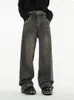 Kvinnors jeans 2024 vinter vintage svart hög midja kvinnor amerikanska mode streetwear brett ben denim byxor raka baggy byxor