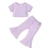 Set di abbigliamento da 1-5y per bambini abiti estivi set t-shirt a maniche corta a costine con pantaloni svasati per i pantaloni casuali per bambini