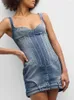 Casual Dresses Y2K Spring och Summer Washed Old Fishbone Denim Sleeveless Halter Women's Dresses2024 midja