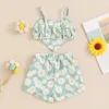 Vêtements Fashion Summer Children Girls Vêtements Floral Imprimé Kids Shorts Tenues sans manches Daisy Heart Cami Tops