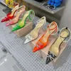 designer sandals women heel Womens shoes PVC film heels sandals bow carbon diamond pearl thin heels heels