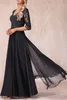 Vintage 3/4 Sleeve Black Lace Chiffon Mother Dresses A Line Sheer Appliques V Neck Bruidsmeisjes Jurk plus size moeder van bruid bruidegomjurken BC18620