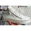 Fitnessskor mode vita läder sneakers man lägenheter plattform guld blixtlås designer bekväm träning unisex casual tenis