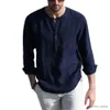 T-shirt maschile Cotton Line Vendita calda da uomo camicie a maniche lunghe Summer Solid Stand-up Collar Casual Beach Style Plus size