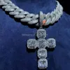 Sets de joyería fina colgantes cruzados de enlace cubano cadena de collar de oro blanco plateado con polvo de hip hop de moissanite colgante