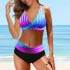 Swimwear féminin 2024 Bikini haute taille féminine sets Summer Gradient Printing Bathing Trots