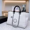 Tygväska designer strandpåse deauville tote pärla utsmyckad duk duk stor deauville tote vita handväskor designer shoppingväska