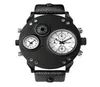 Oulm Marke Smooth Lustre Promi Quality Quartz Watch Compass Mens Uhren Dual Time Zone 55 mm großes Zifferblatt Hardlex PU -Band Armbandw5181384