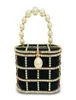 Små hinkhandväskor Kvinnor Väskor axel vintage sammetkedja kvällskopplingspåsar pärlor dekorerade messenger crossbody väskor för WO6738300