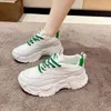 Casual Shoes Classic Chunky Sneakers Woman Breathable Mid Heels PU Lace Up Platform For Women Solid Round Toe Vulcanize Plus Size