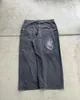 JNCO Suit Y2K Street Hip Hop Skull Jeans bordados com capuz grande com capuz de duas peças calças de moletom Sportshirt 240409