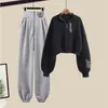 Calças de duas peças femininas y2k streetwear moletom calça casual Sortpantes Mulheres 2024 Autumn Zipper Sweatshirts Harajuku Sets Kpop