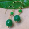 Dangle Earrings Fashion Green Round Hetian Jade Jadeite Beads Gold Unisex Gemstone Bohemian Bridal Everyday Hoop Anniversary