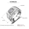 Eheringe Männliche Ring Männer Sterling Silber 925 Vintage Herren Weißgold Klassiker Big Stone CZ Mode Schmuck2614