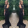 Feestjurken geweldige zwarte kanten halter zeemeermin prom long 2024 chic backless satijnen avondjurken vestido de festa custom gemaakt