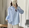 Blouses des femmes Mori Girl Femmes 224 Printemps Summer Embroderie Basic Tops Cardigan Long Manche O Cou Neck Loose Femme Yoyikamomo